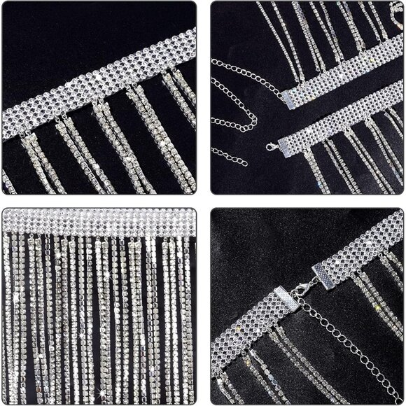 Silver Rhinestone Waist Chain Belt for Women, Festive Body Jewelry - Picture 4 of 7